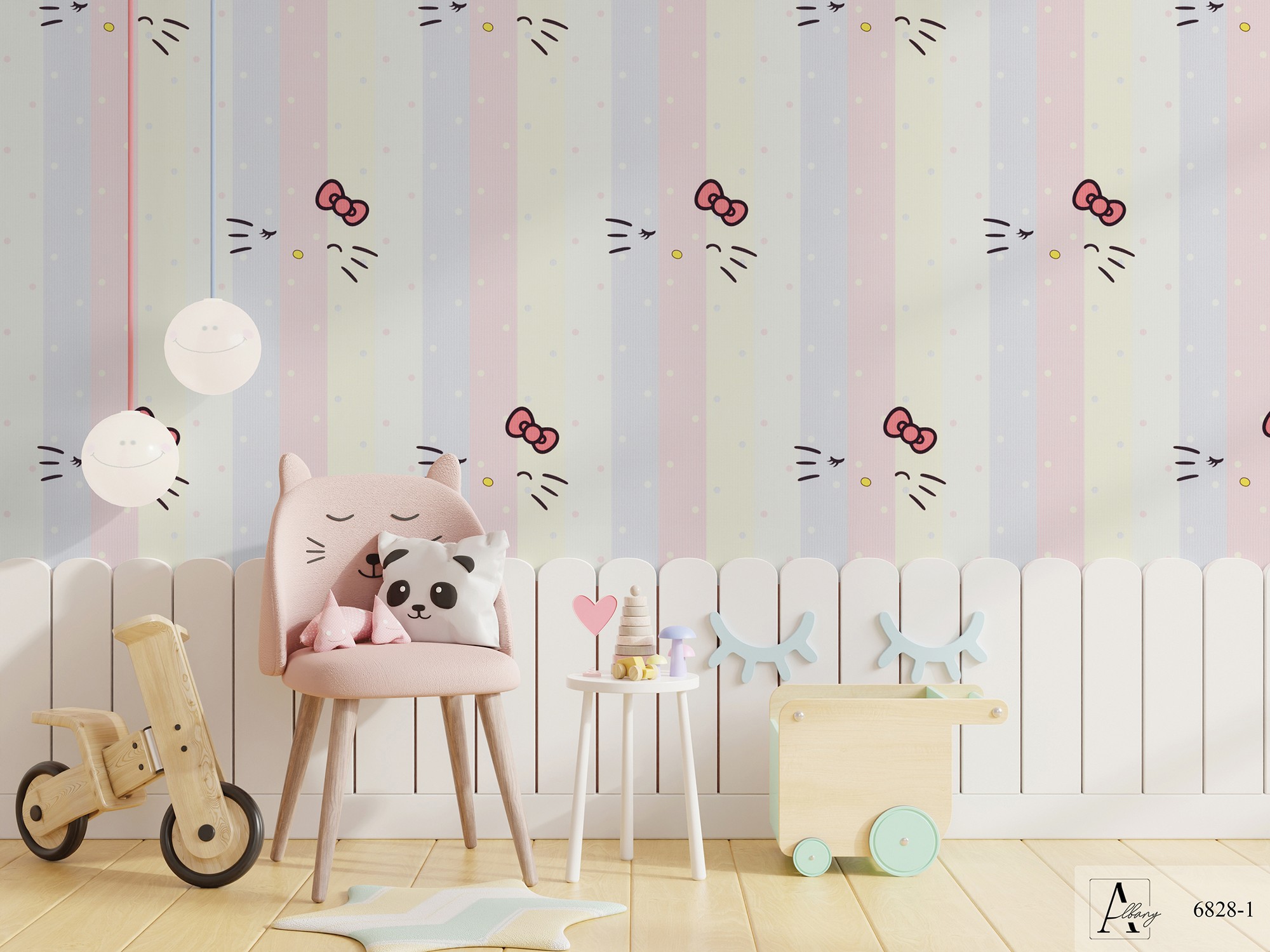 Giấy dán tường phòng trẻ em hình Hello Kity Albany 6828-1 